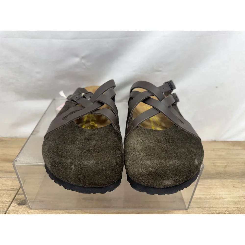Papillio Birkenstock Tabora Brown Suede Leather Cross Strap Sandals 42 L11 M9 - Picture 4 of 9